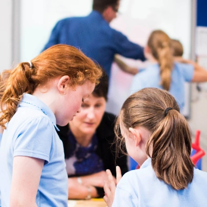 Two primary school students doing a class activity